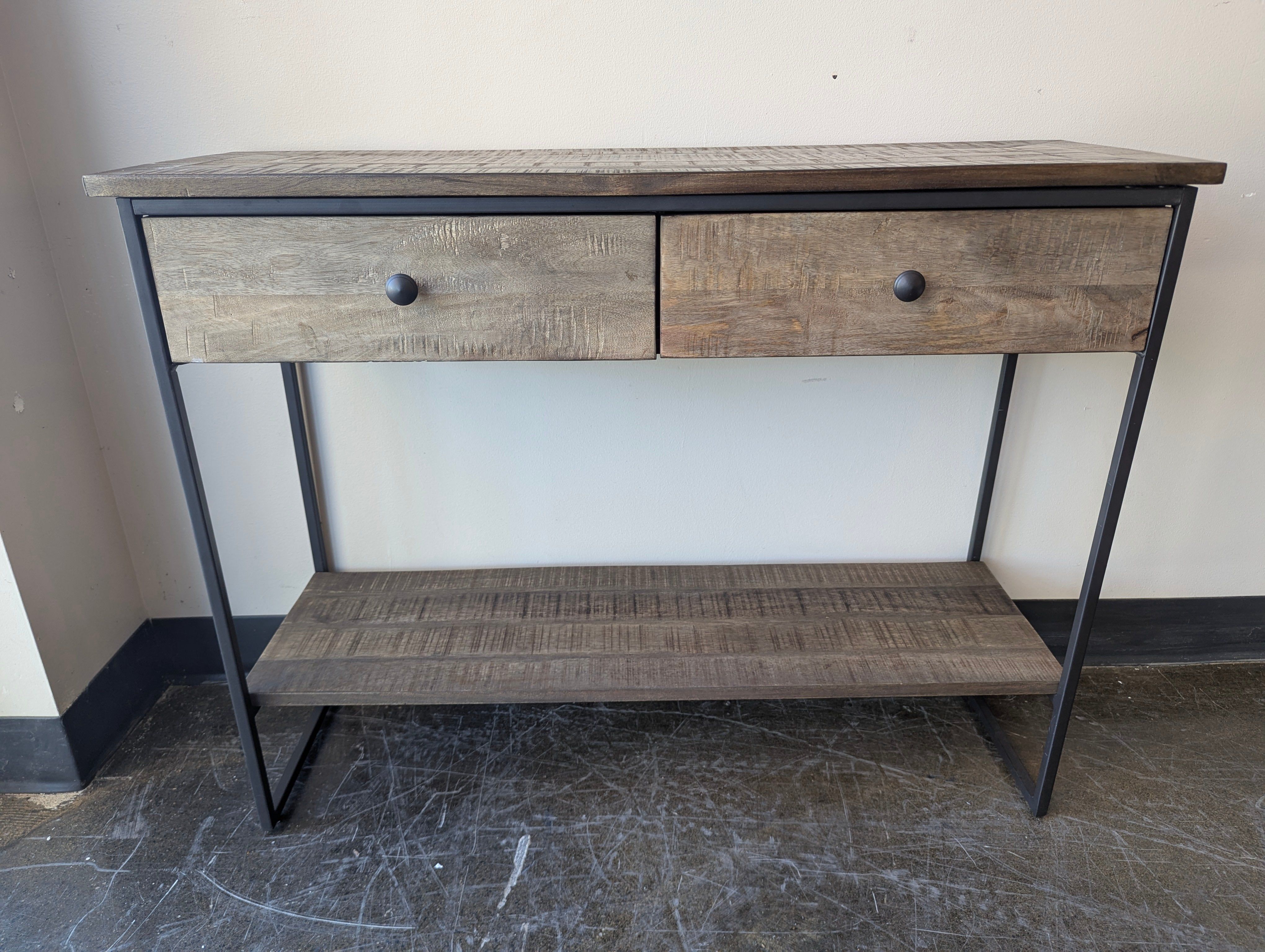 Rustic Farmhouse Console Table with Metal Frame
