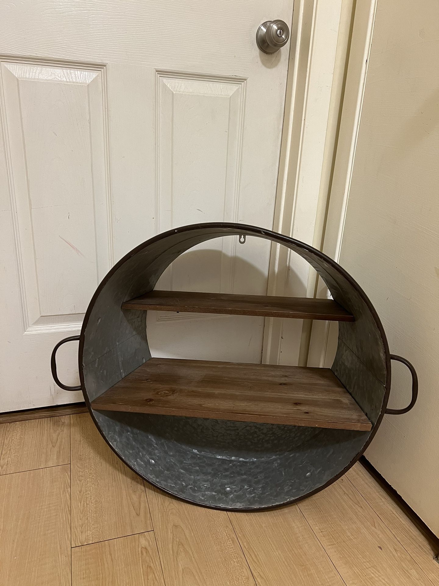 Large Galvanized Round Bucket Wall Shelf