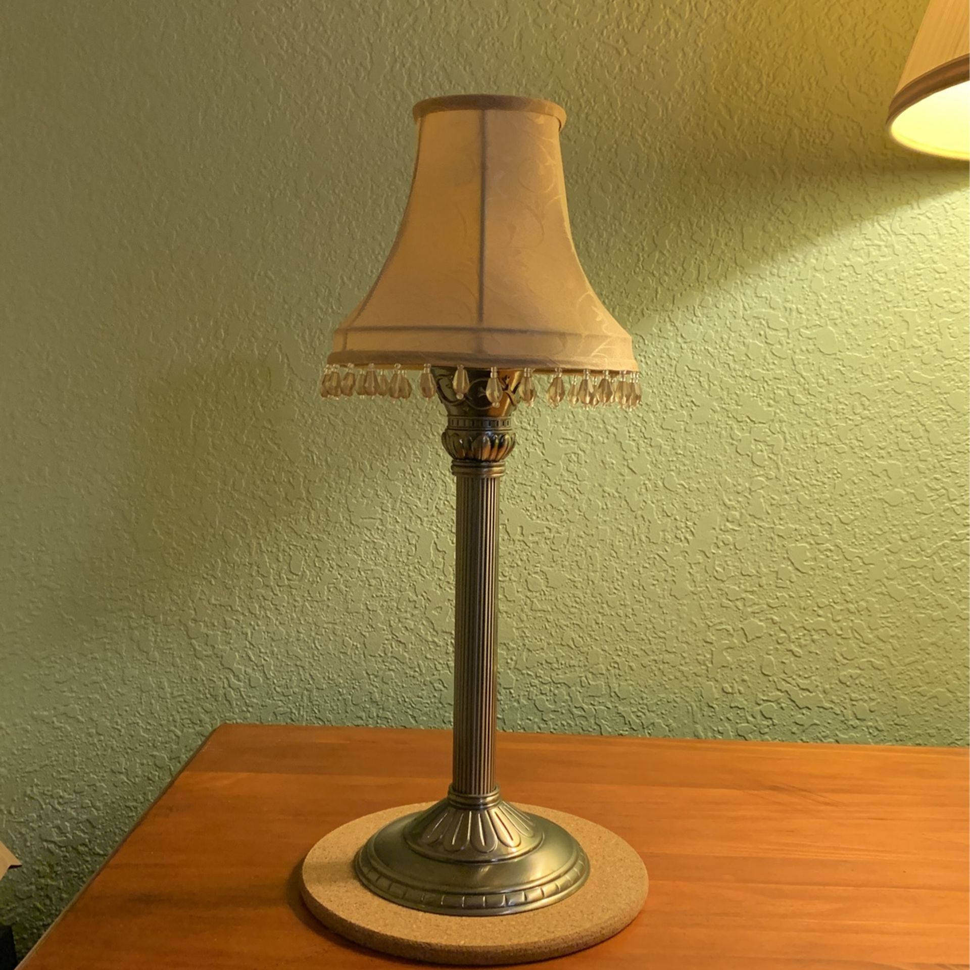 Partylite Candle Holder With A Beaded Lamp Shade