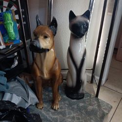 Dog And Cat Glass Statues 