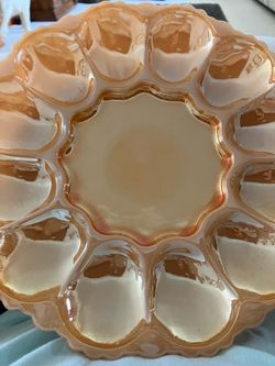 Shiny pink luster scalloped edges egg dish