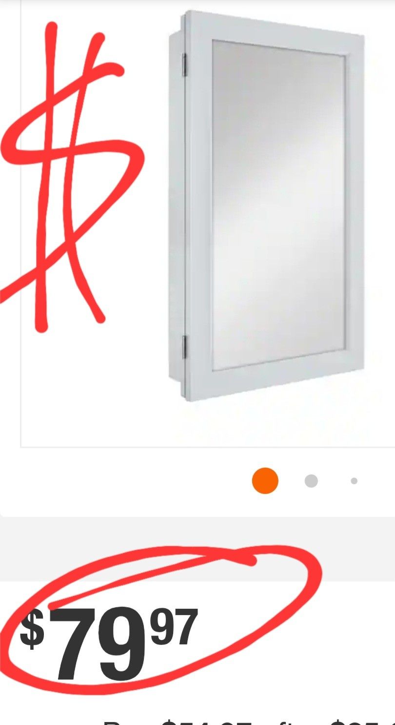 Gray Bathroom Medicine
Cabinet with Mirror 15-1/4 in. W x 26 in. H Framed Recessed or Surface-Mount