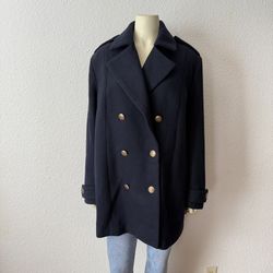 H&M Fall Winter Wool Blend Double Breasted Peacoat With Gold Buttons Women’s Size 12