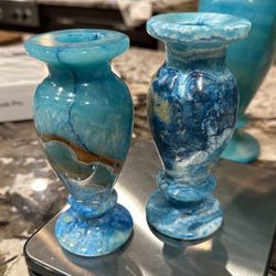 Blue Calcite Urn-Shaped Candle stick holders