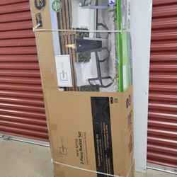 2-Piece Outdoor Rocker Set- Black Frame & Gray Cushions