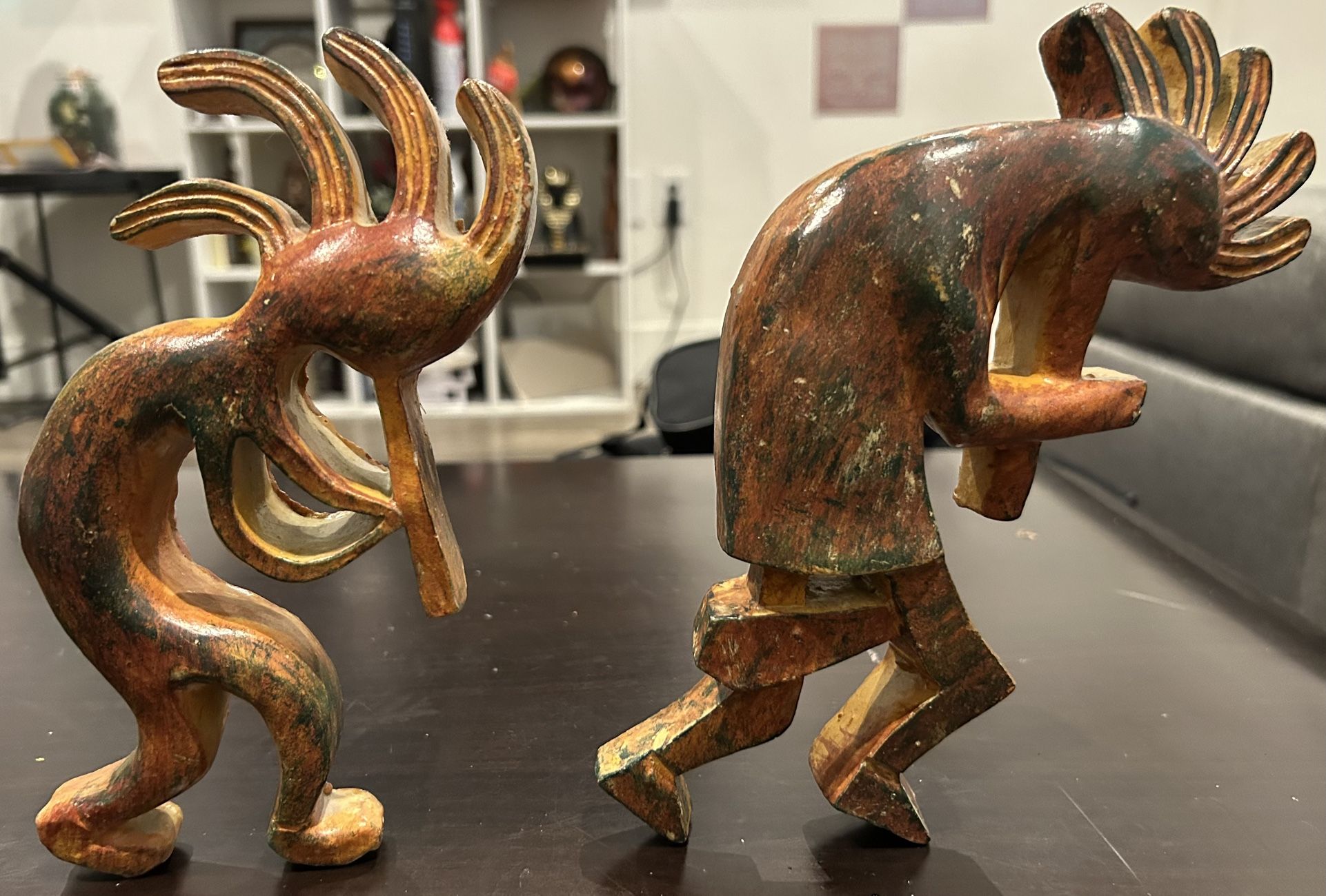 Kokopelli Wall Hanging Sculptures Home Art Wall Southwest Decor - Set of 2