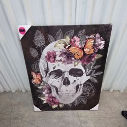 Large Skull Floral Canvas Wall Art Gothic Decor