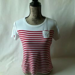 Karen Scott women's red white striped short sleeve top size PM