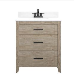 Glacier Bay Farmdale 30 in. W x 20 in. D x 37.9 in. H Bath Vanity in Natural Oak with Stone Top