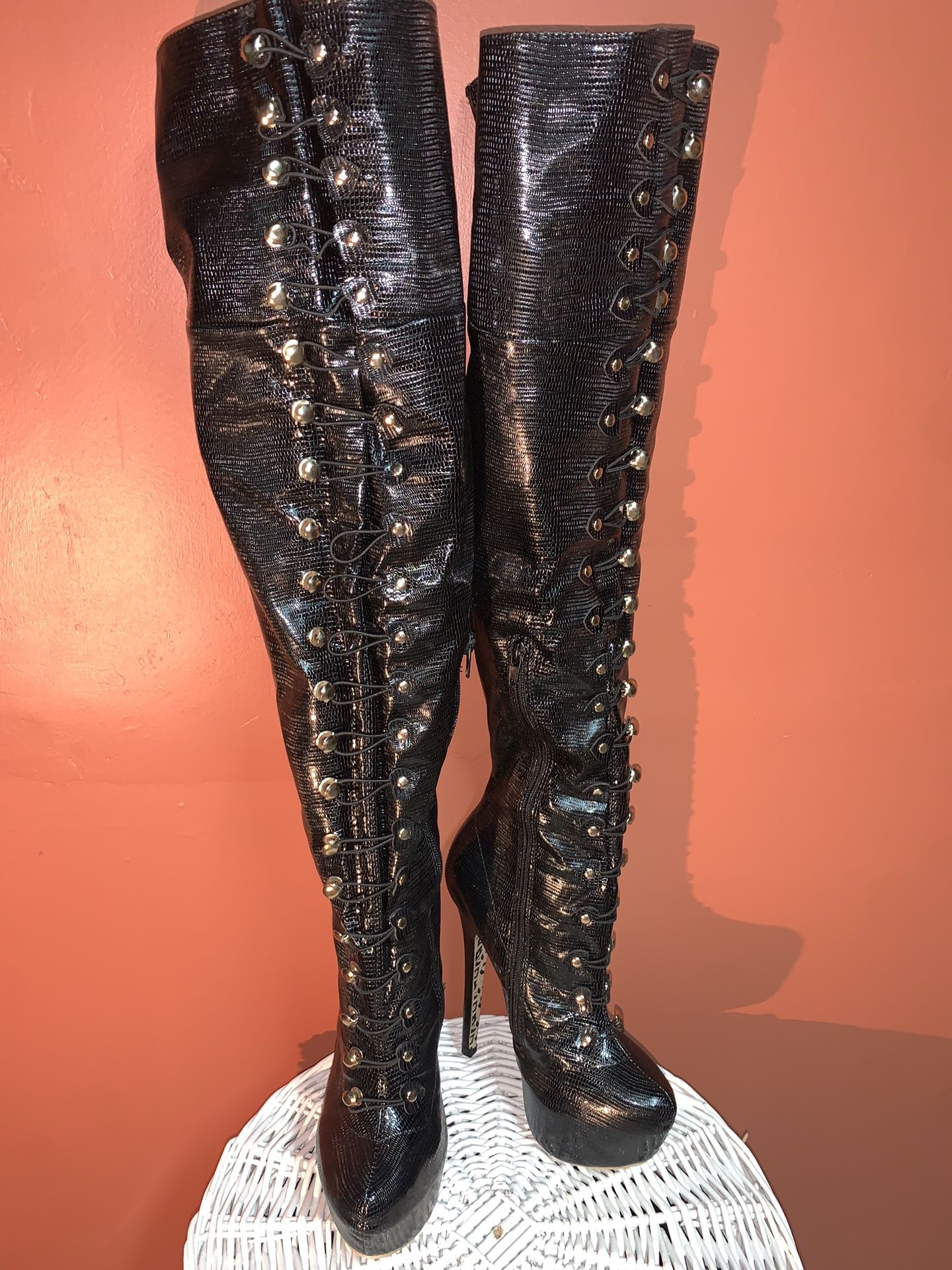 Over The Thigh Tall Faux Leather Boots 7/7.5
