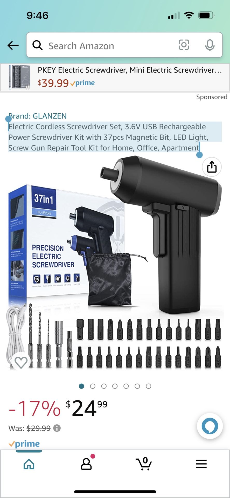 Electric Cordless Screwdriver Set, 3.6V USB Rechargeable Power Screwdriver Kit with 37pcs Magnetic Bit, LED Light, Screw Gun Repair Tool Kit for Home,