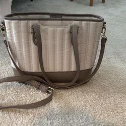 Martha Stewart Purse Beige And Taupe Water Resistant Fabric 