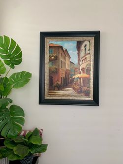 Framed European Street Scene Wall Art
