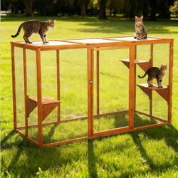 Outdoor Cat House, Wood Cat Catio with Sunshine Panel