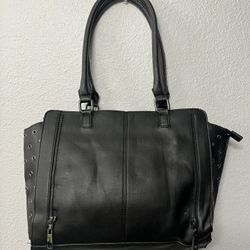 International Concepts Tote Handbag 2 pc SET Black Silver Grommet INC Bag