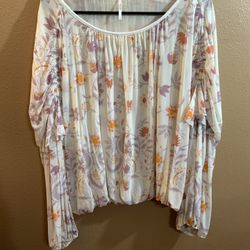 Free People Floral Flowy Boho Blouse - L