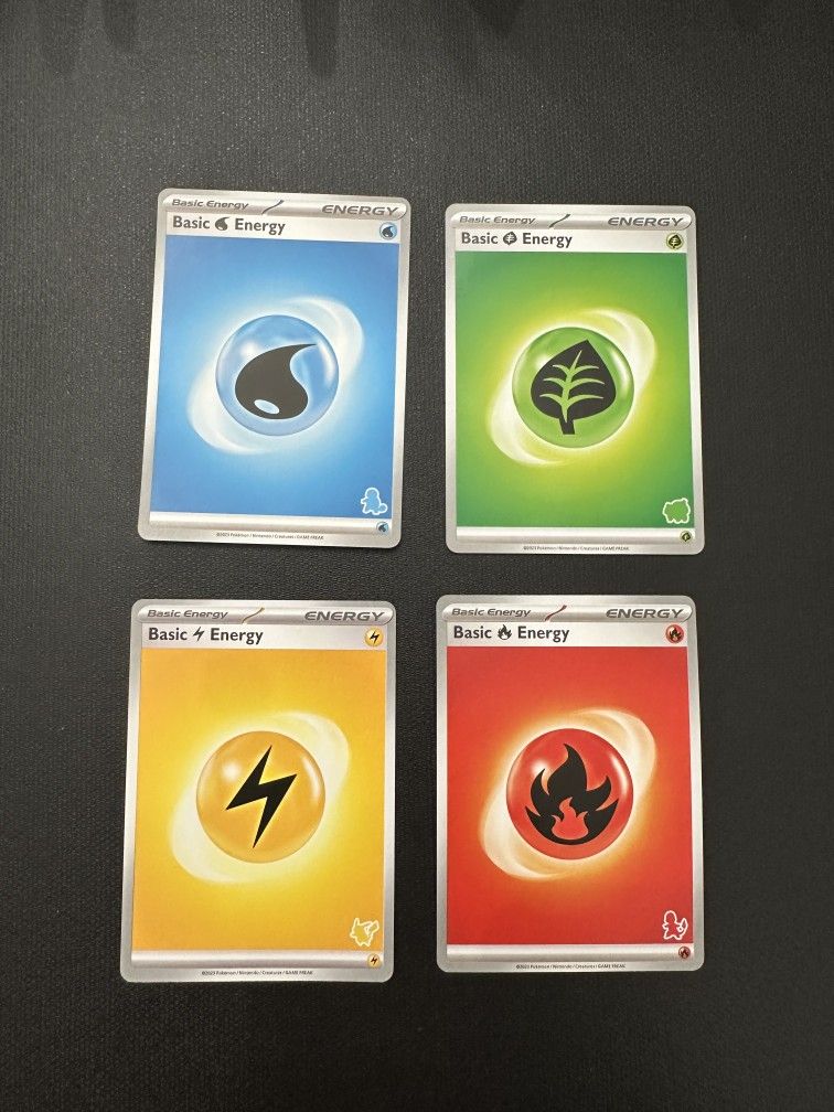 4 Energy Set My First Battle Pikachu Charmander Bulbasaur Squirtle Stamp Pokemon Card