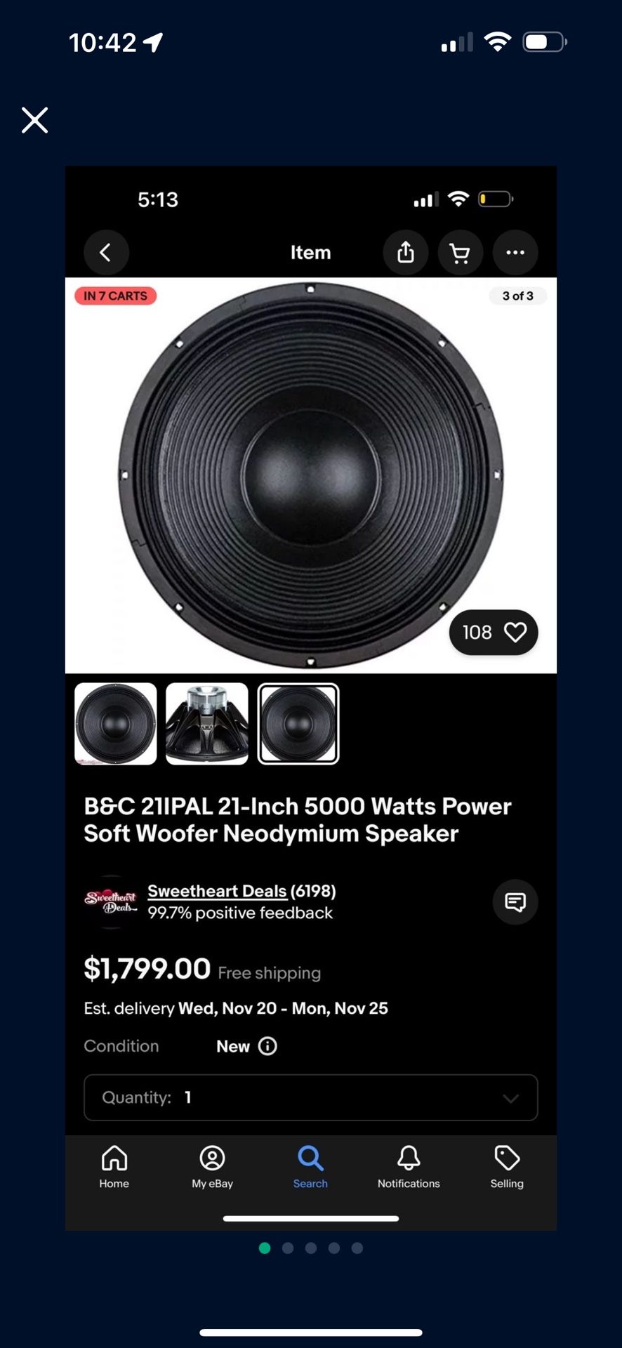 B&C 21 IPAL 5000 Watts Power Soft Woofer Neodymium Speaker