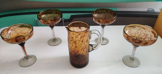 Mexican hand blow glass 5 piece margarita set