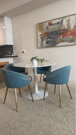 Set of 4 Etta Avenue Josie Teal Velvet Arm Chairs – $450