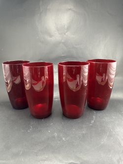SET OF 4 VTG ANCHOR HOCKING  ROYAL RUBY FLAT TUMBLERS