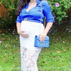 Crochet Lace Midi Skirt White 