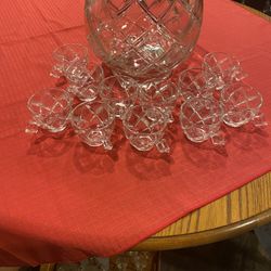 MCM Colony Diamond Block, Lattice Clear, Heavy Glass Punch Bowl 