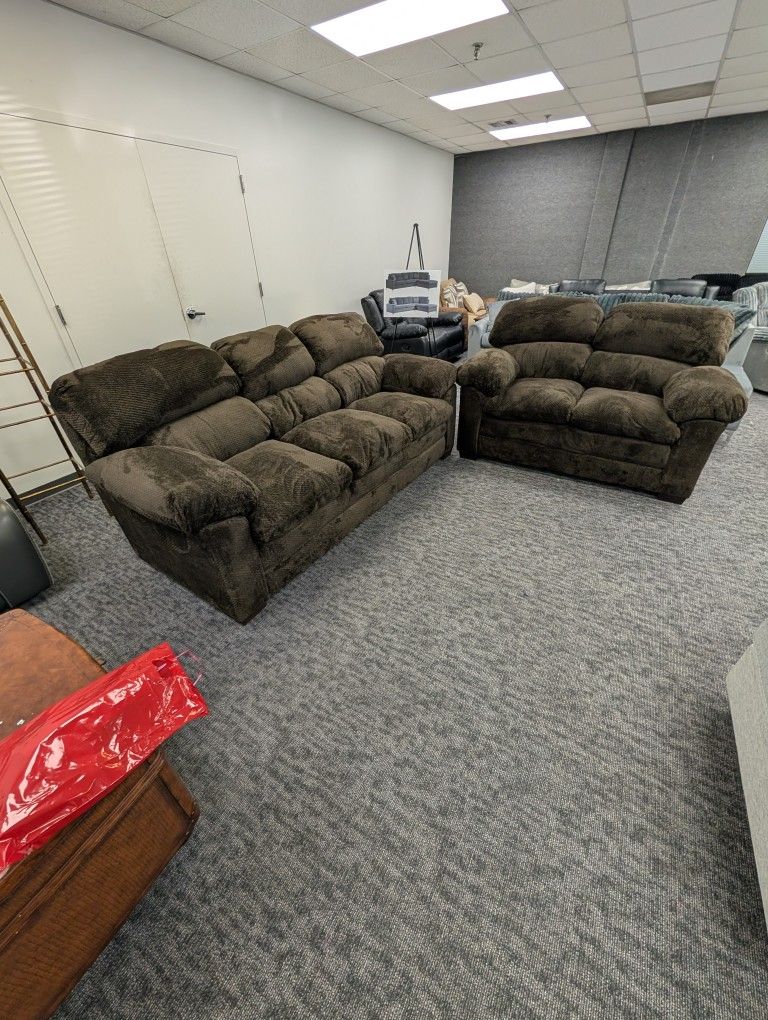 Percy Chocolate Sofa and Loveseat