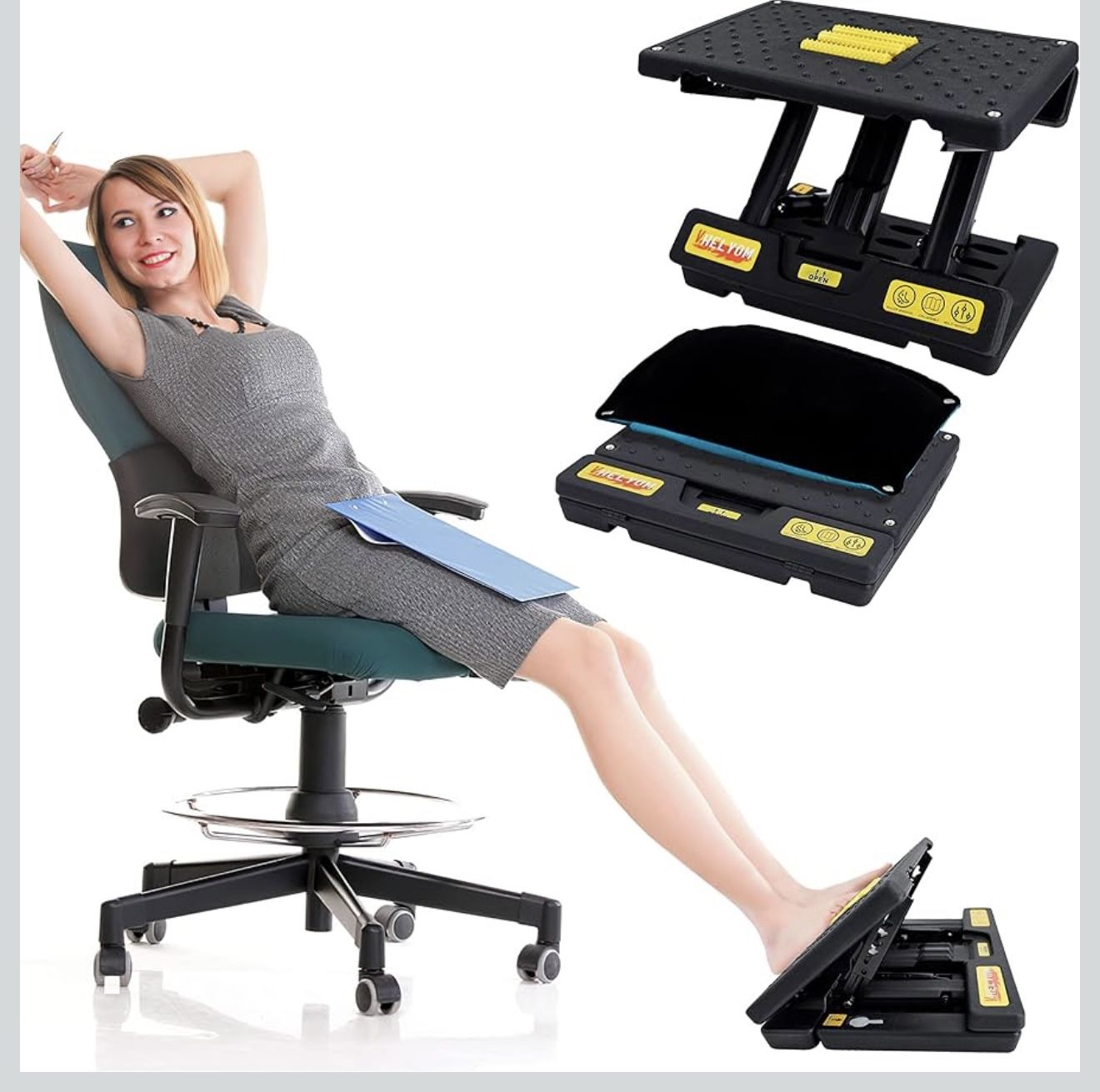 Footrest for Under Desk, Height Adjustable Footrest