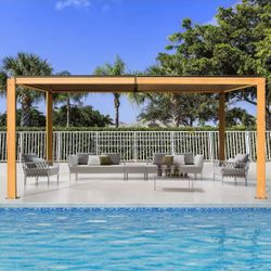 🟢 10 x 16 ft slatted pergola, wood grain aluminum 