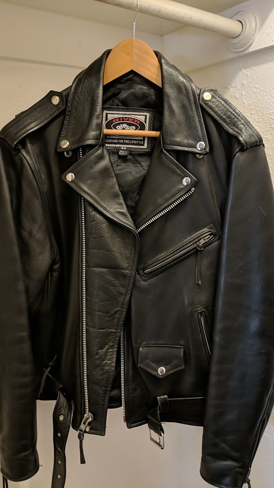 Black Leather Motorcycle Jacket (size 44)