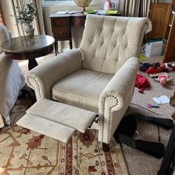 Cream/beige recliner tufted arm chair