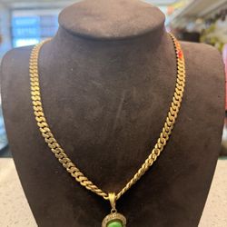 18KT Cuban Link W/ Jade Buddha Pendant 41448-1
