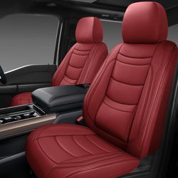NS YOLO Leather *2 Front* Car Seat Covers Full Set, Universal PU Leather Red Wine