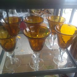 1980 Vintage Hand Blown Amber Goblets Large