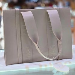 100% Authentic Chloe Medium Logo Tote Bag Nomad Beige Leather Made in Italy