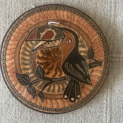 Vintage Costa Rica Stoneware Toucan Relief Image Bird Jungle Wall Art Signed