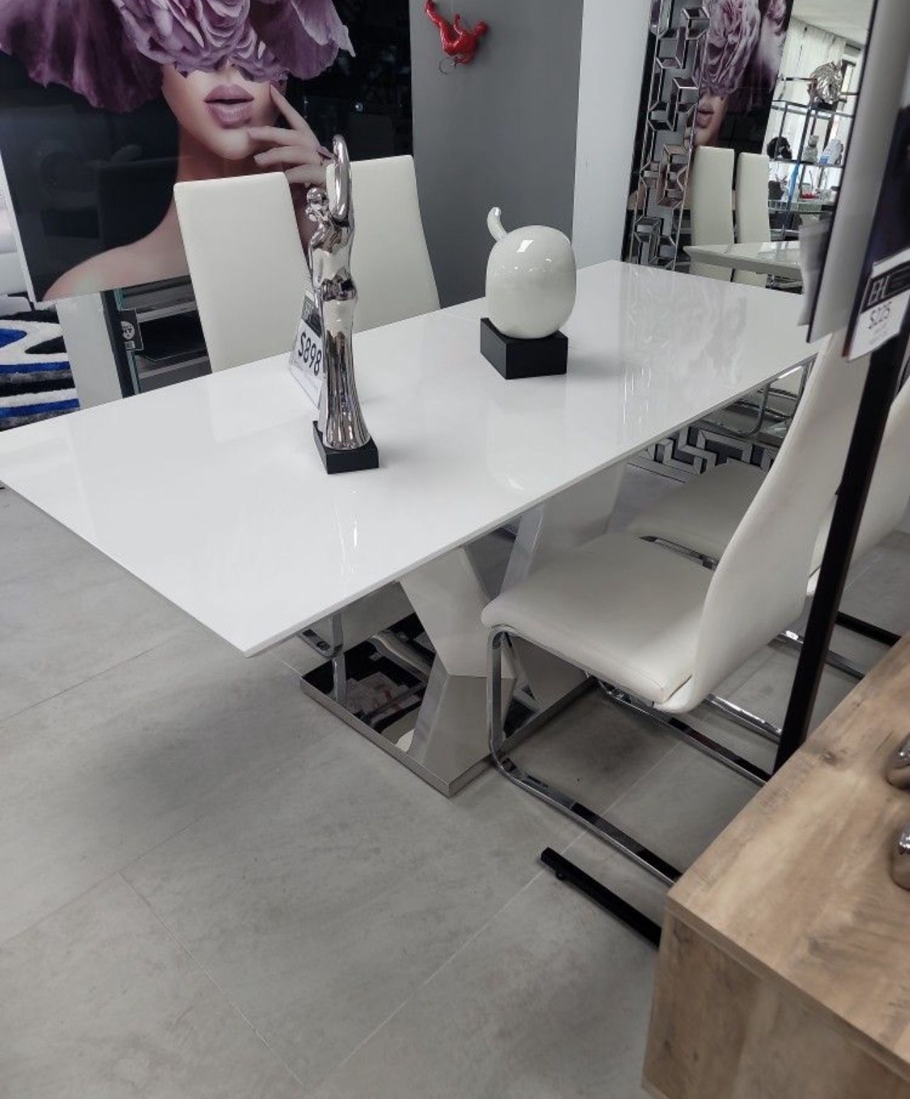 White Dining Table Set 5 Pieces White Chairs 76"x35" Extendable