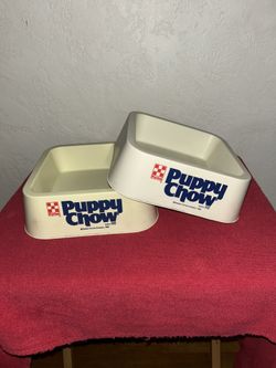 VINTAGE PURINA PUPPY CHOW PLASTIC FEEDING  BOWLS (2) CHECK OUT MY PROFILE FOR MORE GREAT ITEMS 