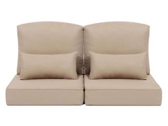 2-Pieces Outdoor Couch Cushion w/ Pillows and Removable Cover Thickened Patio Cushion in Beige
