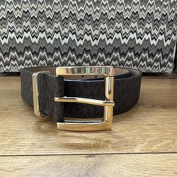 MICHAEL KORS WOMEN'S BROWN MK MONOGRAM FAUX LEATHER BELT SIZE M MEDIUM
