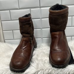 UGG Beacon Leather Suede Sheepskin Brown Winter Boots Size 10 