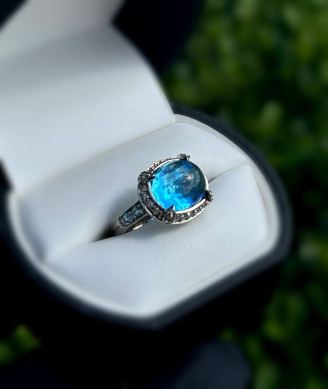 Jewelry 10k solid white gold 4CTW diamonds aquamarine ring sz 7