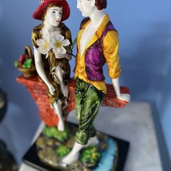 Un breakable Two Figures  Boy And Girl, Sitting And Enjoying  Together.  From India. Excellent Beautiful Colors. 