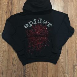 Red/white/black Rhinestone Spider Hoodie 