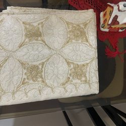 White And Gold Aghabani embroidered tablecloth — 9’10” × 7’10”