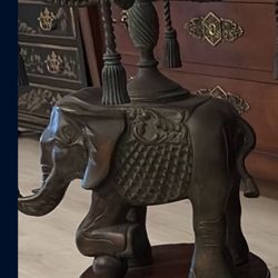 Maitland Smith - Erin Lane 27” H Bronze Metal Elephant & 26” Round Beveled Glass. Un Signed End, Side, Accent Or Coffee TABLE $2,475 On Chairish