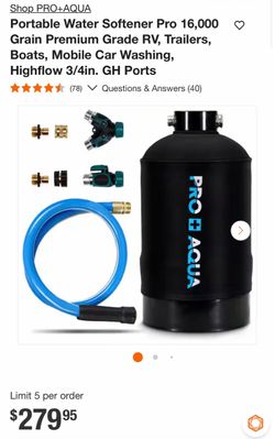 Shop PRO+AQUA Portable Water Softener Pro 16,000 Grain Premium Grade RV, Trailers, Boats, Mobile Car Washing, Highflow 3/4in. GH Ports