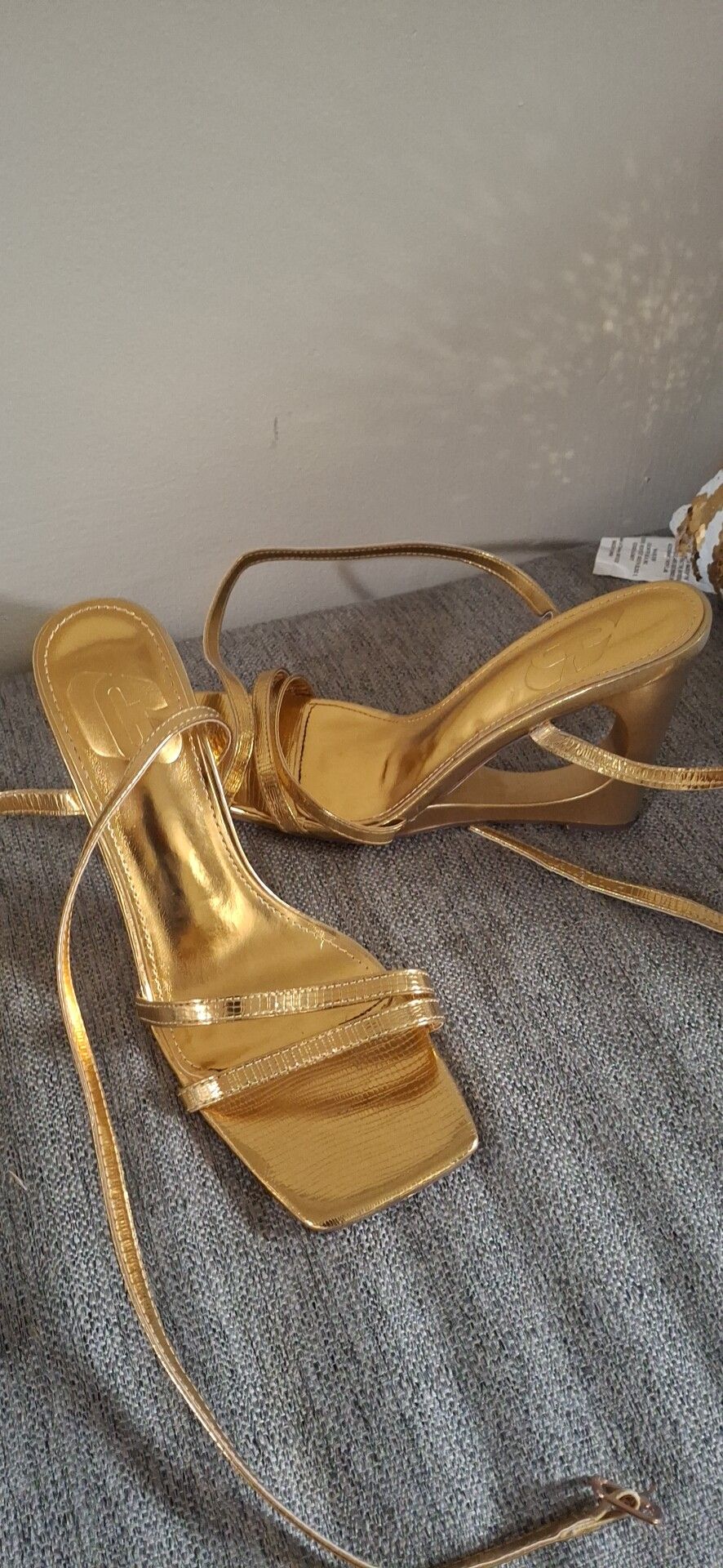 Gold Strap Sandals, Size 7