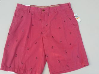 New IZOD Mens Shorts SaltWater-CW Red Cttn Twill Flt.Fnt Anchor Novelty Shorts Mens 33 New $60